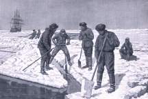 Le sciage de la glace - Dessin de J. Lavée.