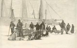 Réunion de l'équipage le 15 mars 1895  pour le départ de Nansen et Johahansen  vesr le Pôle Nord.