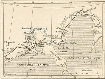 Le trajet du Fram le long des côtes sibériennes