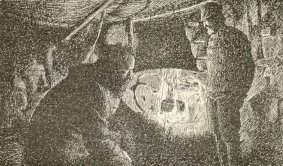Nansen et Johansen &agrave; l'int&eacute;rieur de la hutte