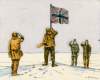 Shackleton et ses compagnons plantent le drapeau anglais au point extrème sud où ils sont parvenus.